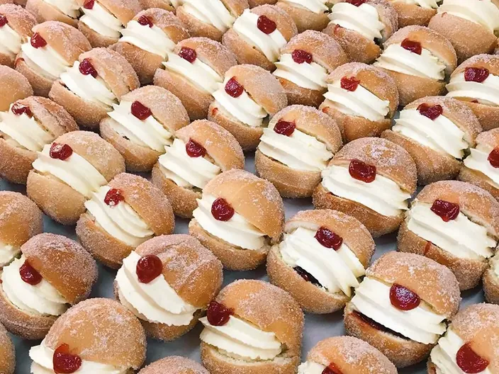A tray of custard tarts.