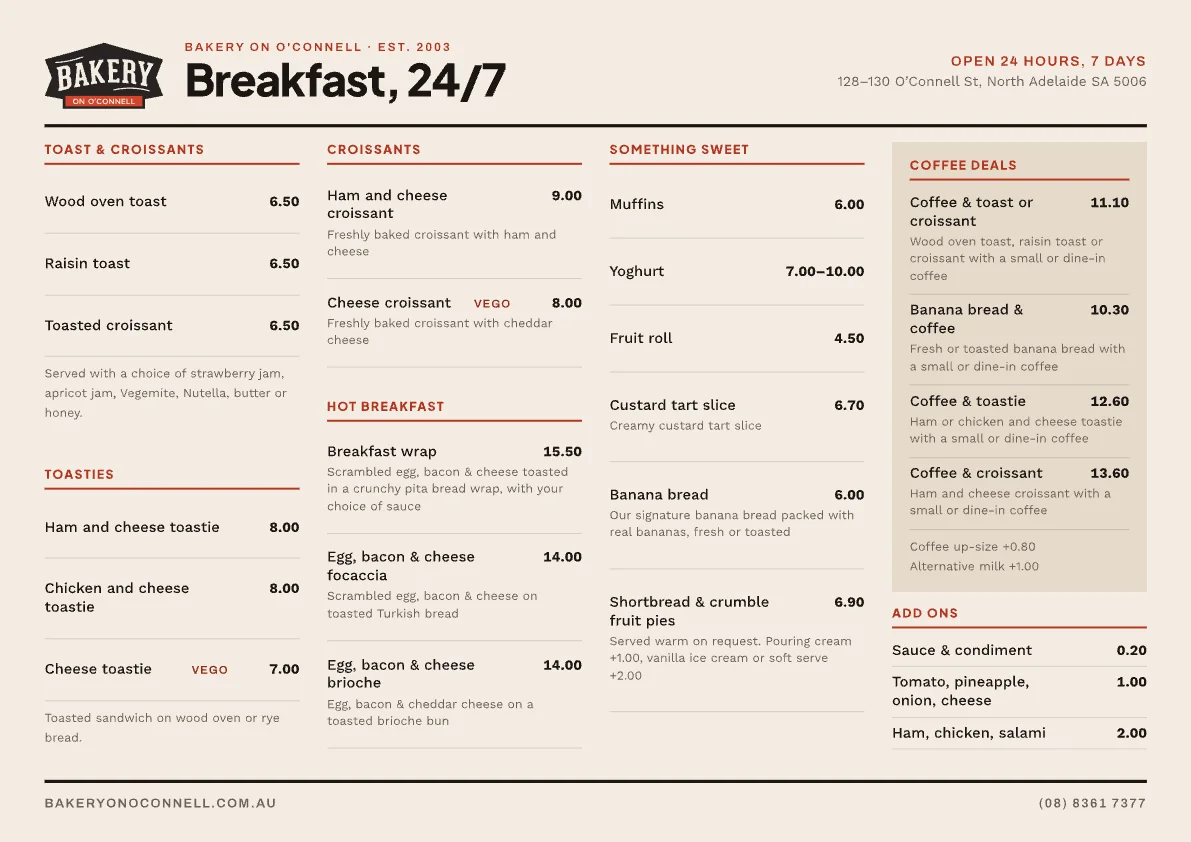 24/7 breakfast and toastie menu, page image