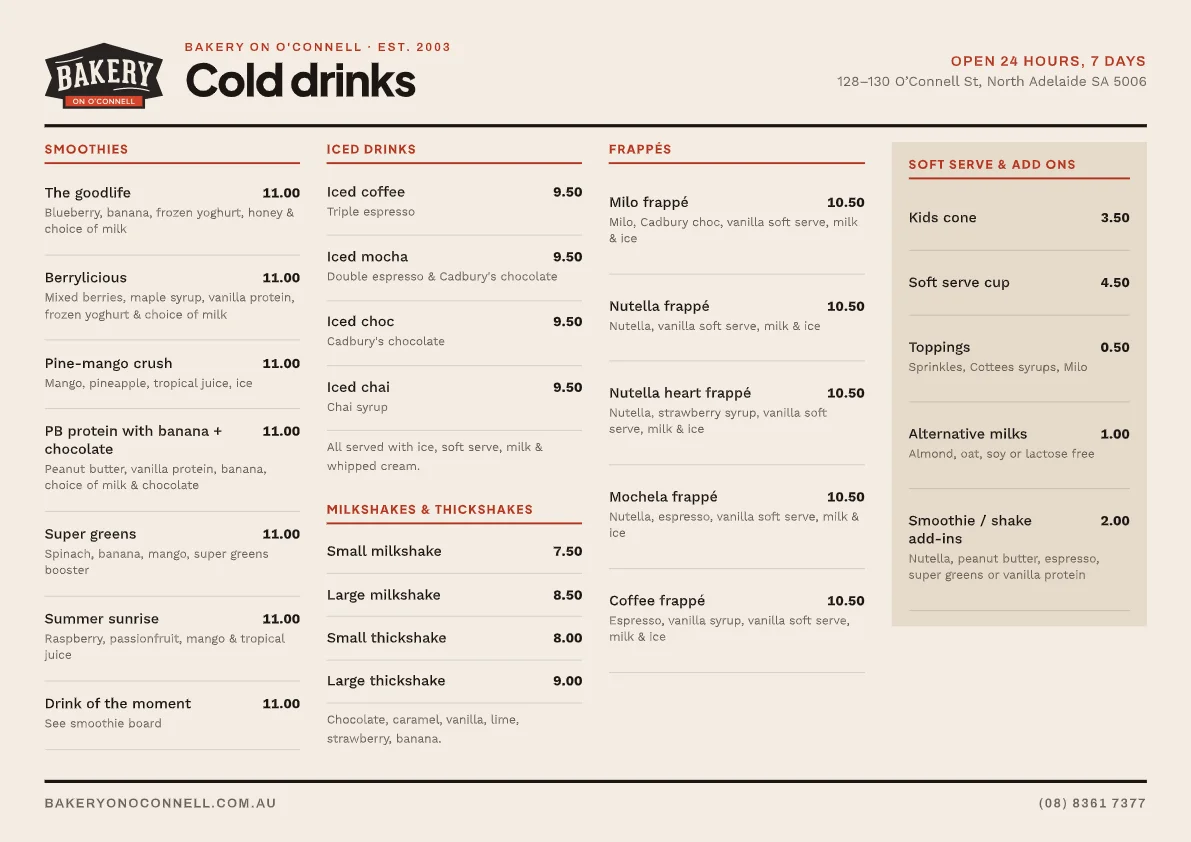 Cold drinks menu, page image