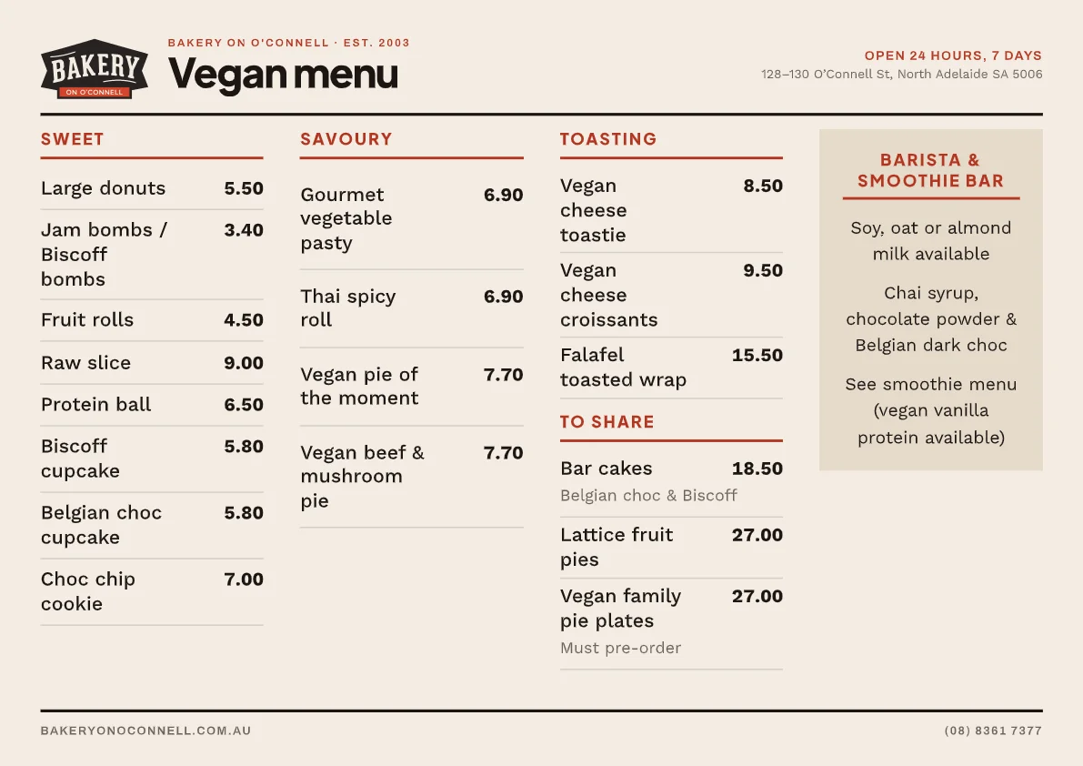 Vegan menu, page image